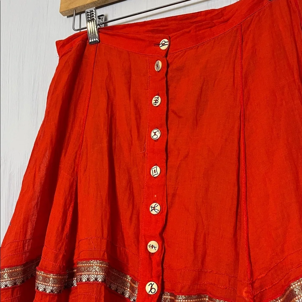 Paul Ropp Bohemian Red and Orange Button-Down Skirt‎ Size XS